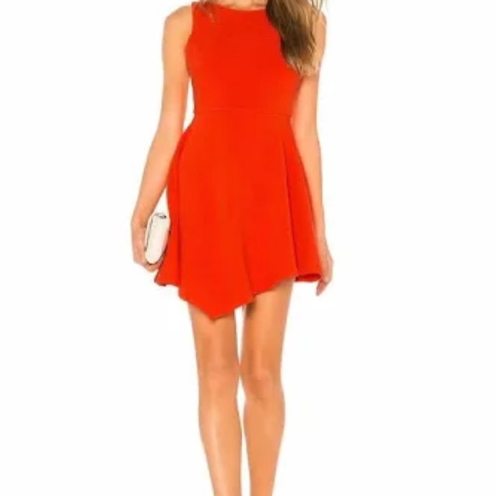 NWT Revolve NBD Ribbed Stretch Mini Dress in Bright Red Orange Skater